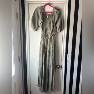 Endless Rose Sage Green Tiered Maxi Dress Cottagecore Boho Size L